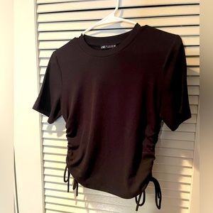 Zara Large Cropped Ruched Black Tshirt Ties